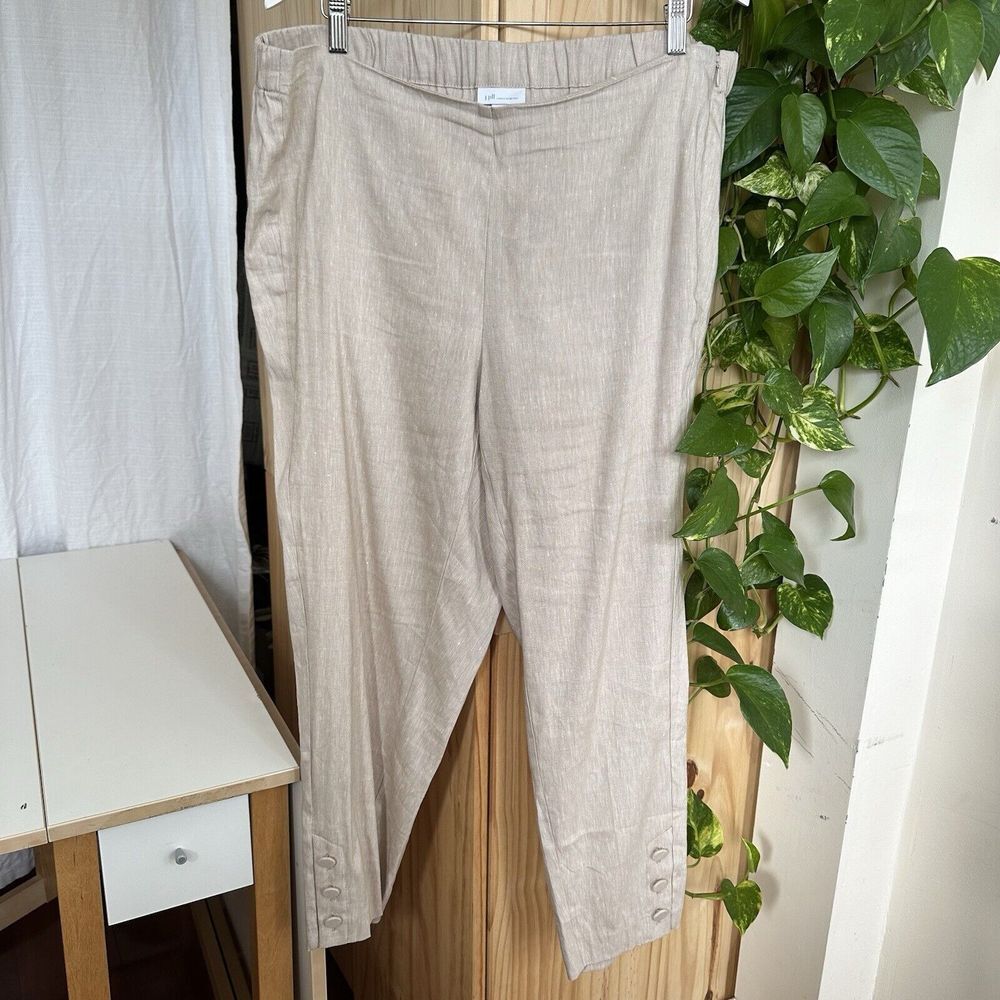 J Jill High Waist Linen Capri Crop Pants Plus 1X Beige Tan Pull On Elastic Waist